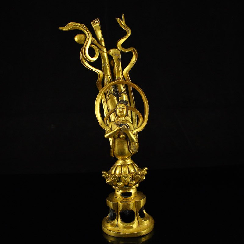 Chinese Tang Dy Gilt Gold Bronze Feitian Goddes Statue (1 of 9)