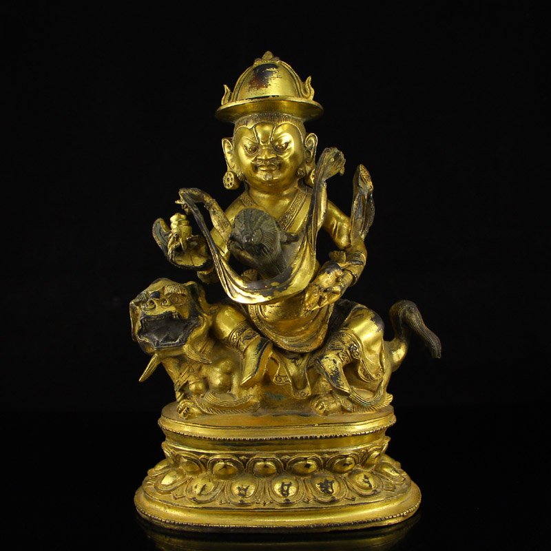 Tibet Gilt Gold Bronze Mandkesvara Buddha Statue: 中國明代 藏傳佛教 密宗 鎏金青銅歡喜佛佛像 Ming Dynasty Tibet Gilt Gold Bronze Mandkesv