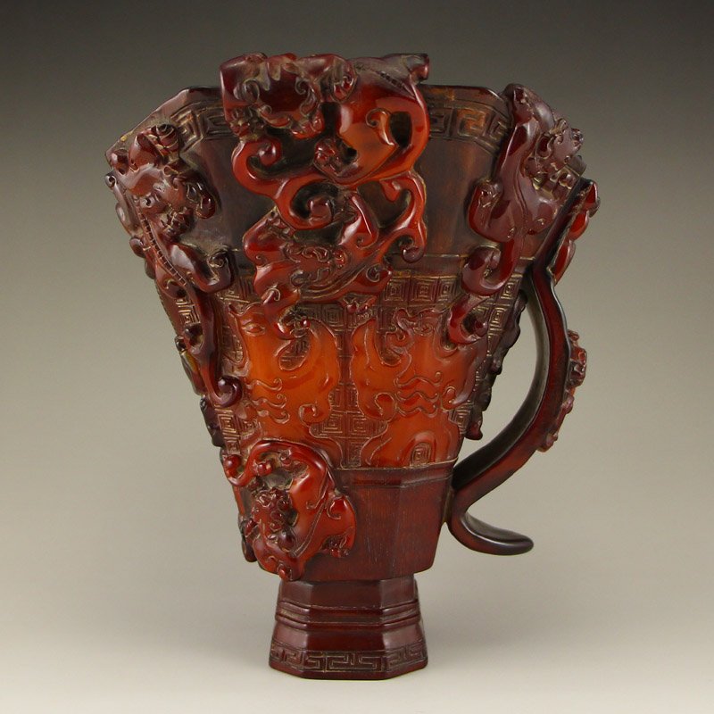 Chinese Qing Dy Ox Horn Nine Dragons Sacrificed Cup (1 of 10)