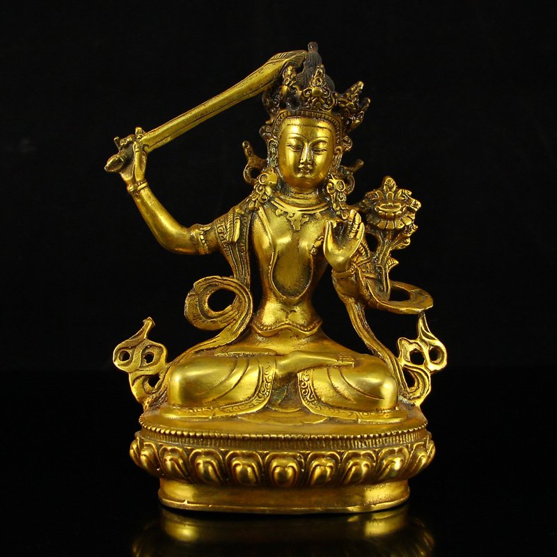Tibet Buddhism Gilt Gold Bronze Manjushri Statue (1 of 8)