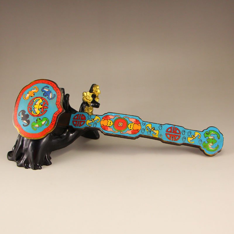 Vintage Chinese Bronze Cloisonne Ruyi Statue (1 of 6)