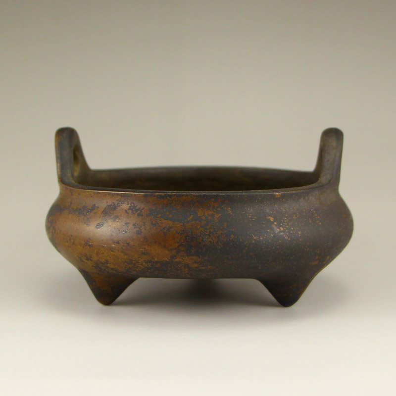 Chinese Qing Dynasty Bronze Double Ears Incense Burner (1 of 6)