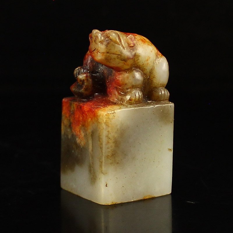 Vintage Chinese Natural Jade Unicorn Seal (1 of 5)