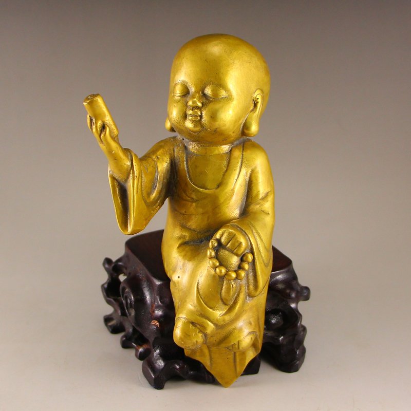 Vintage Chinese Brass Monk Statue (1 of 6)