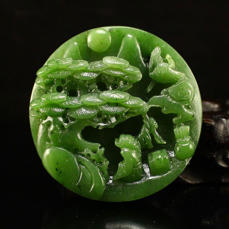 Chinese Green Hetian Jade Pendant - Sage & Pine Tree (1 of 5)