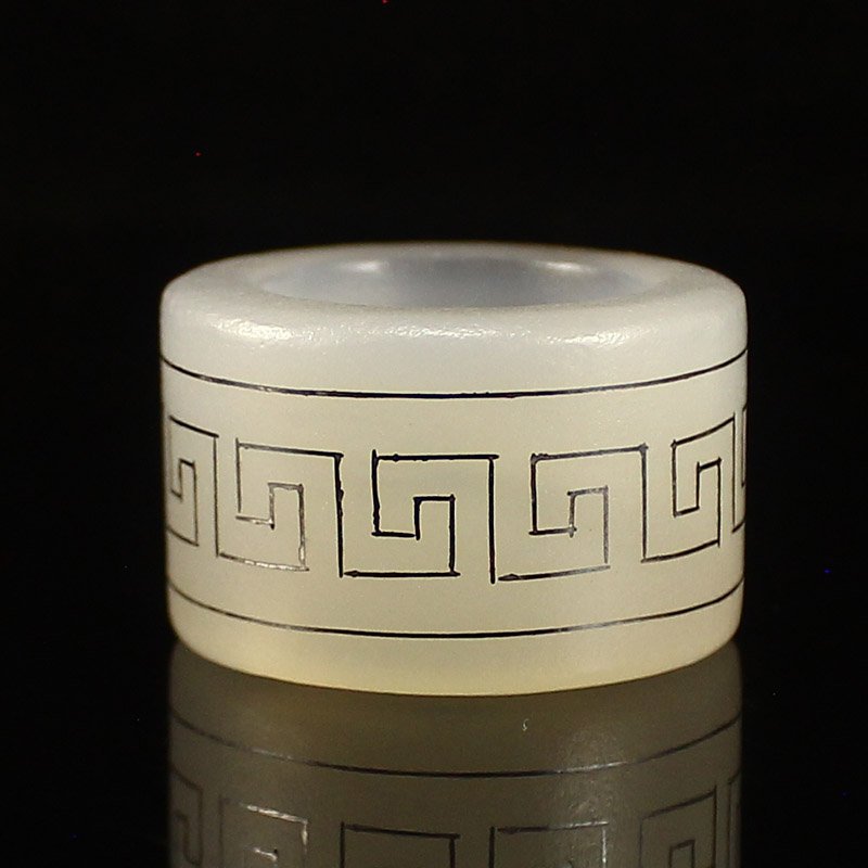 Chinese White Chalcedony Inlay Silver Wire Thumb Ring (1 of 6)