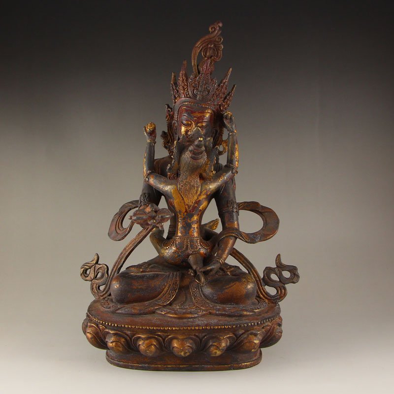 Vintage China Gilt Gold Bronze Mandkesvara Budda Statue (1 of 8)