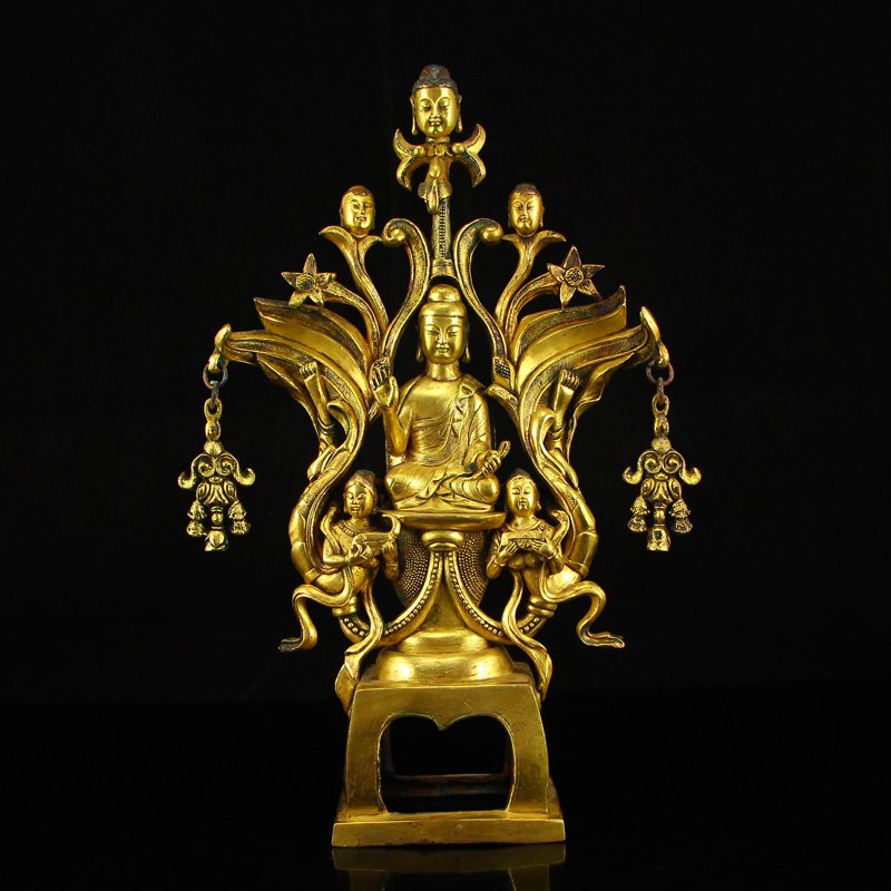 Chinese Bei Wei Gilt Gold Bronze Kwan-yin Statue (1 of 6)