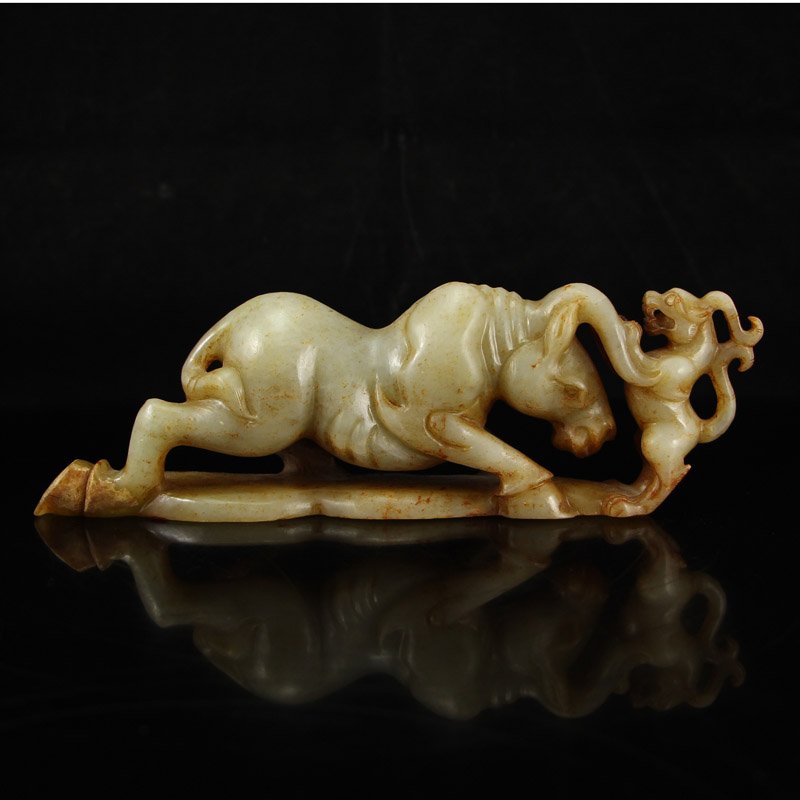 Vintage Chinese Hetian Jade Statue - Ox & Tiger (1 of 7)