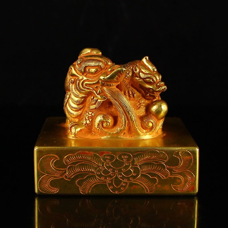Chinese Liao Dy Gilt Gold Bronze Dragon Turtle Seal (1 of 7)