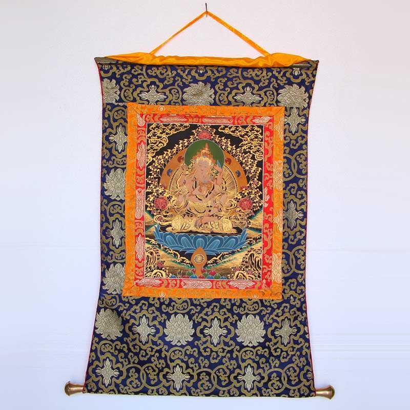 Tibet Sheepskin & Silk Thangka - Mandkesvara Buddha (1 of 10)