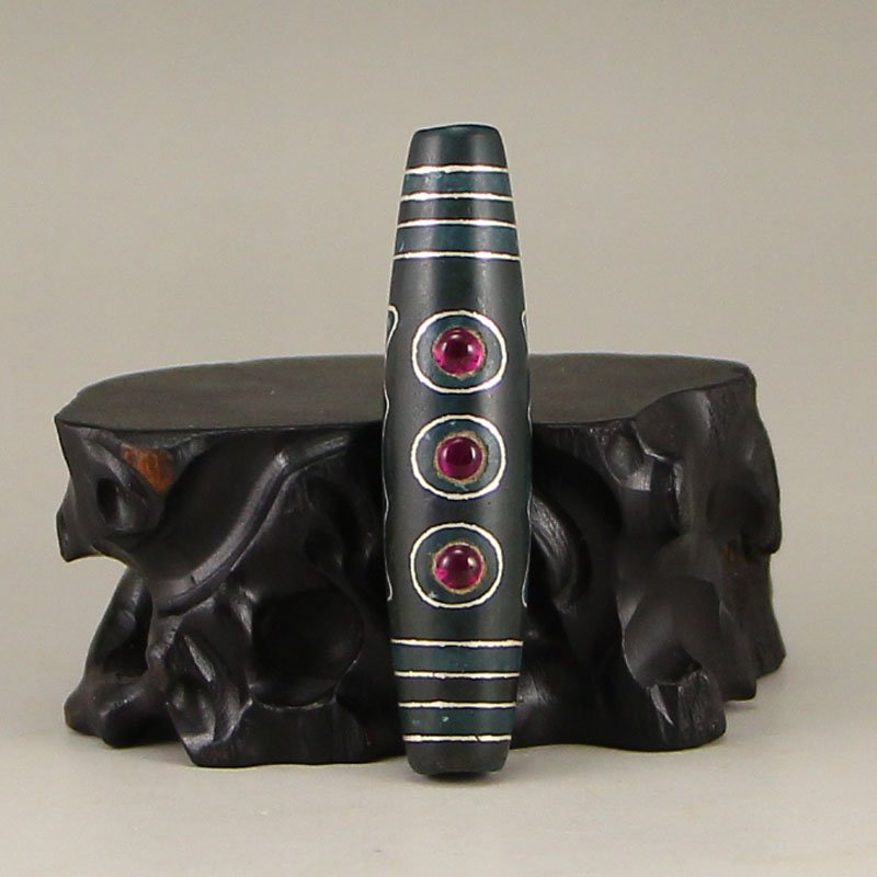 Tibet DZI Agate Inlay Silver Wire & Tourmaline Pendant (1 of 6)