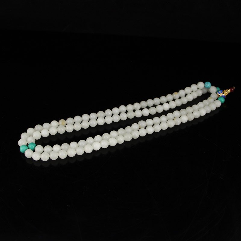 Gilt Gold Cloisonne 108 Beads Hetian Jade Necklace (1 of 9)