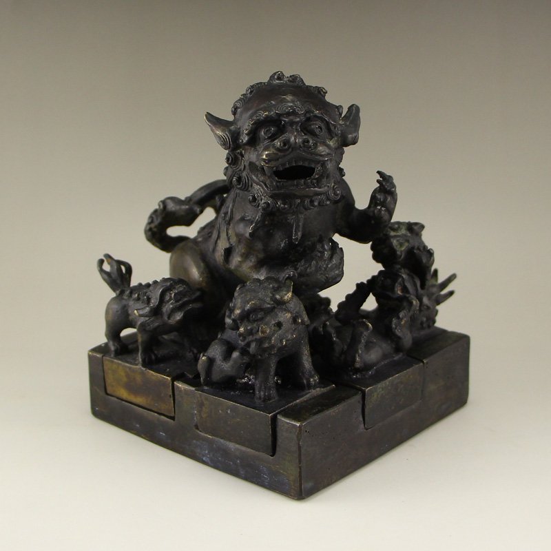 A Set Chinese Qing Dynasty Bronze Foo Dog Seals (1 of 10)