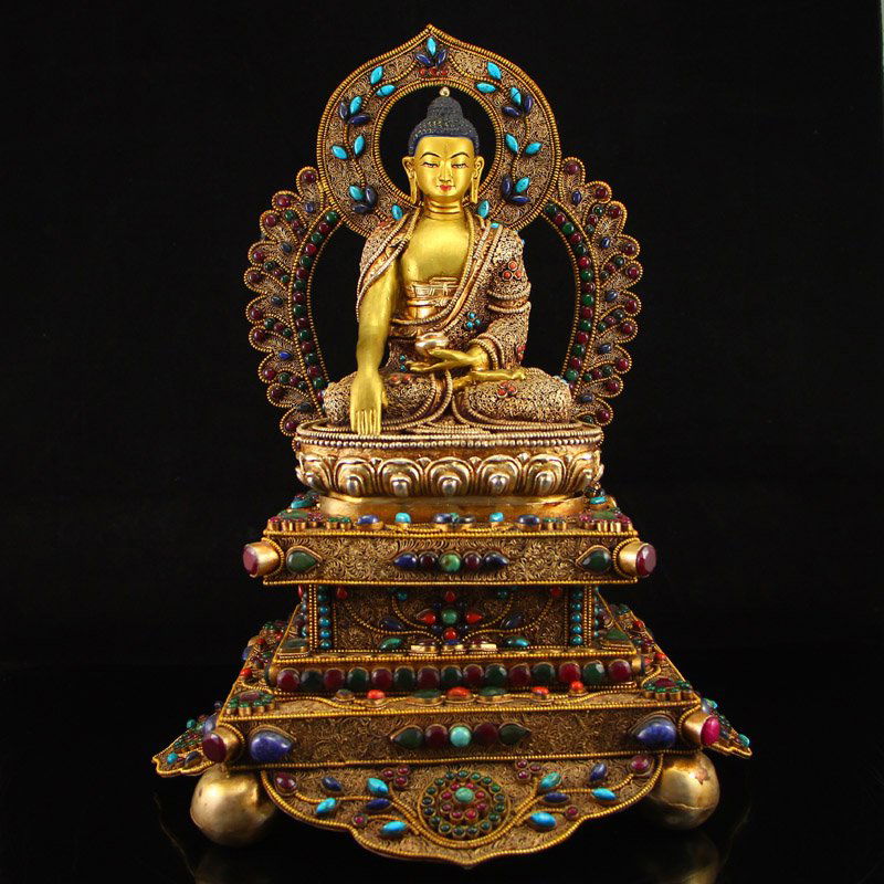 Tibet Silver Gilt Gold Siddhartha Buddha Statue (1 of 10)