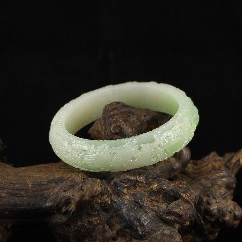 Openwork Chinese Hetian Jade Dragon & Phoenix Bracelet (1 of 7)