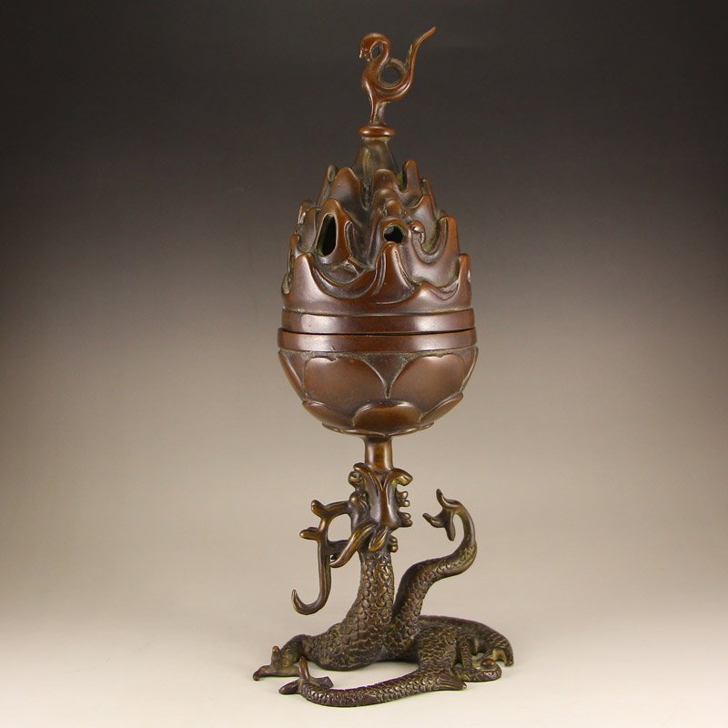 Chinese Bronze Dragon Phoenix Incense Burner (1 of 10)