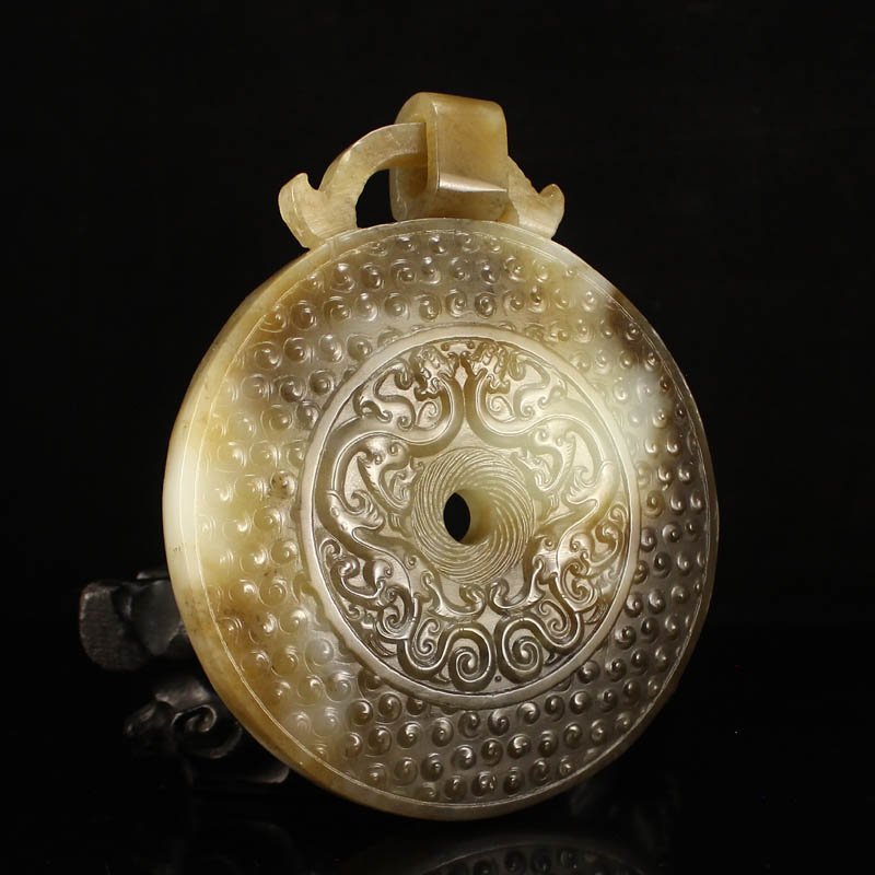 Superb Chinese Hetian Jade Double Dragons Bi Statue (1 of 6)