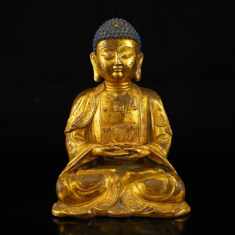 China Ming Dy Gilt Gold Bronze Siddhartha Buddha Statue (1 of 8)