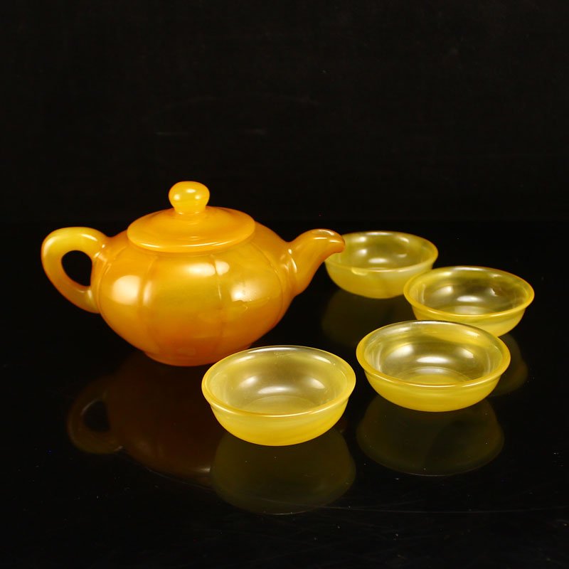 A Set Chinese Yellow Agate Teapot & Cups (1 of 10)