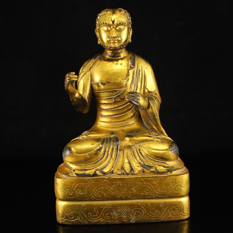 Chinese Gilt Gold Bronze Buddhism Arhat Statue (1 of 10)