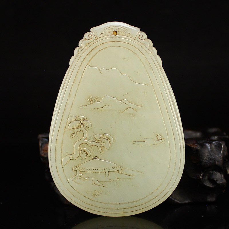 Chinese Hetian Jade Pendant -  Mountain River Scenery (1 of 8)