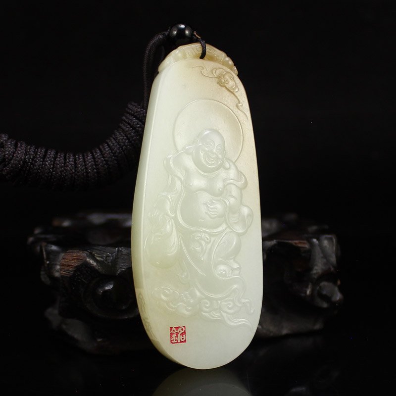 Chinese Hetian Jade Pendant - Laughing Buddha (1 of 8)