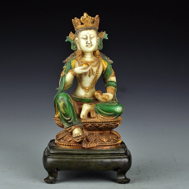 Vintage Chinese Gilt Gold Shoushan Stone Buddha Statue (1 of 10)