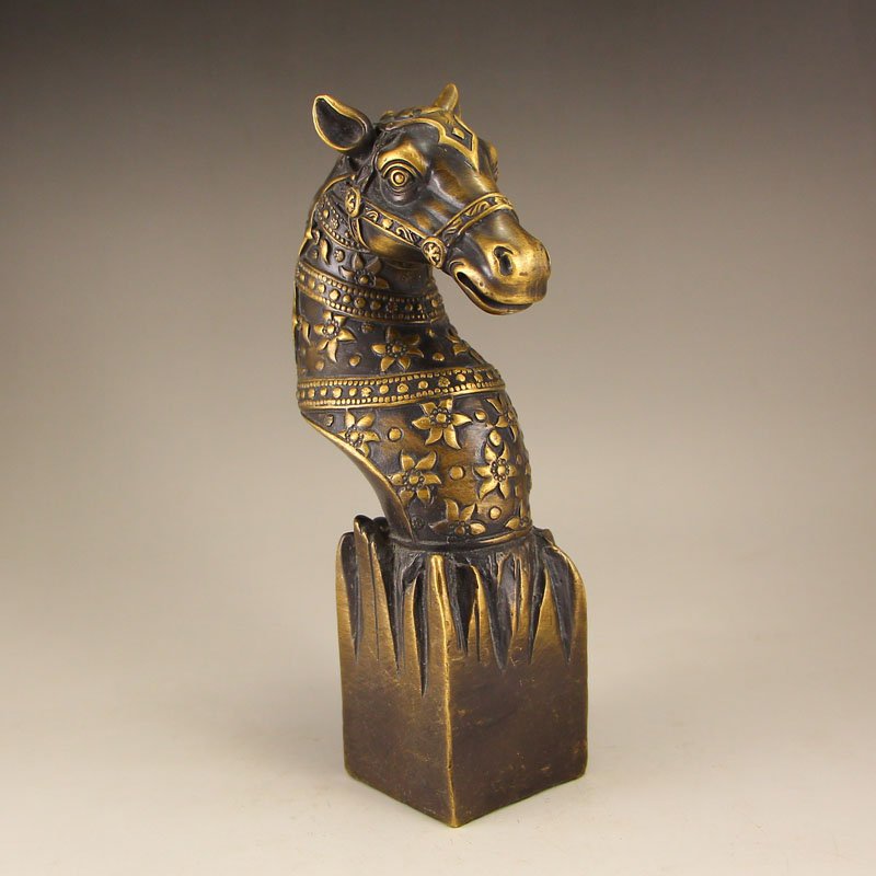 Vintage Chinese Brass Horse Head Seal Statue (1 of 7)