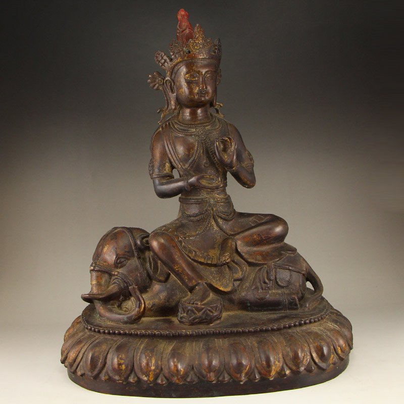 Chinese Ming Dy Gilt Gold Bronze Samantabhadra Statue (1 of 10)