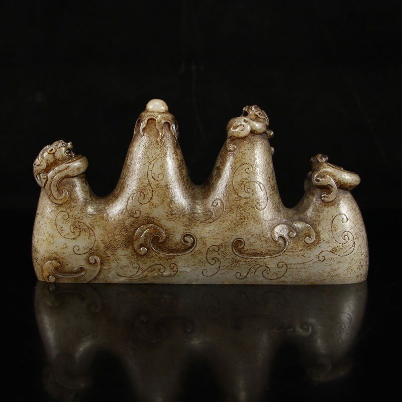 Vintage Chinese Hetian Jade Chi Dragon Brush Pen Shelf (1 of 9)