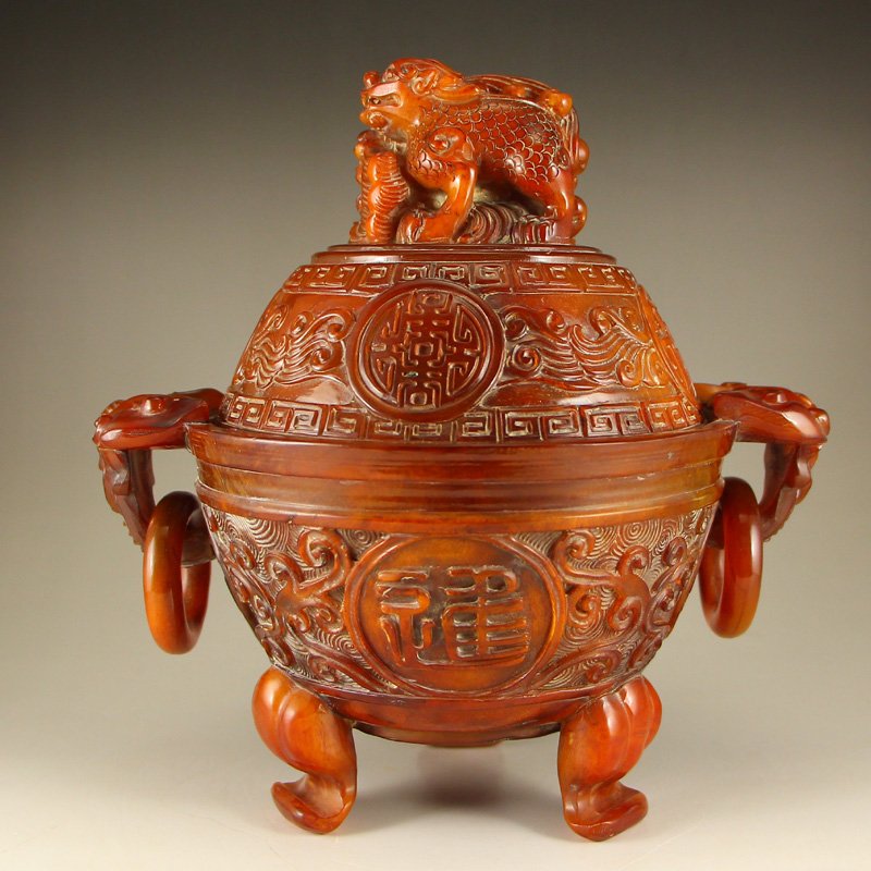 Chinese Ox Horn Double Rings 3 Legs Incense Burner (1 of 10)