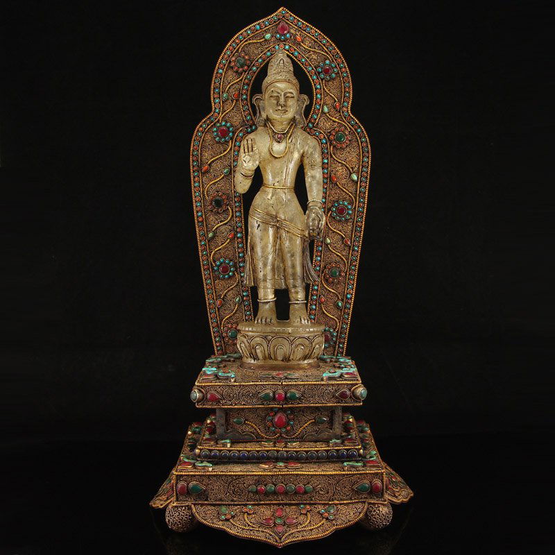 19Th C Tibet Buddhist Silver &White Crystal Tara Statue (1 of 10)