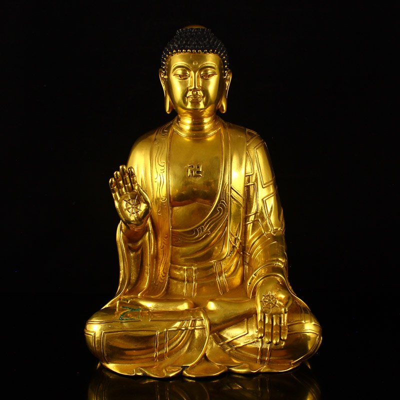 Chinese Gilt Gold Red Copper Siddhartha Buddha Statue (1 of 8)