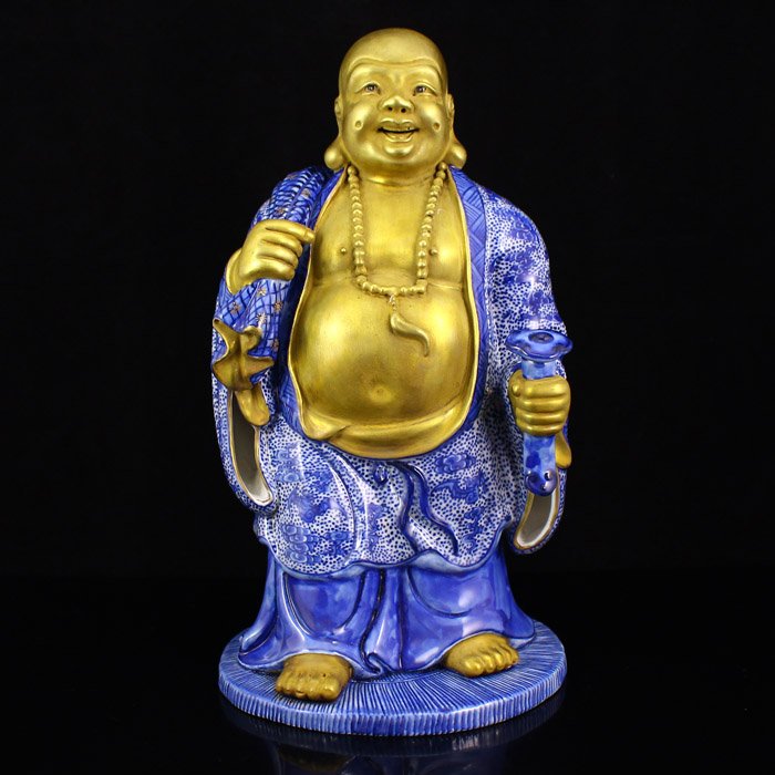 China Gilt Gold Blue And White Porcelain Buddha Statue (1 of 6)