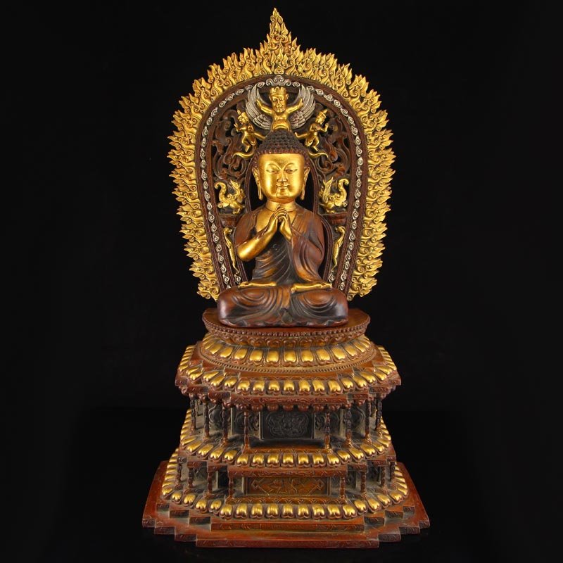 Chinese Gilt Gold Red Copper Siddhartha Buddha Statue (1 of 10)