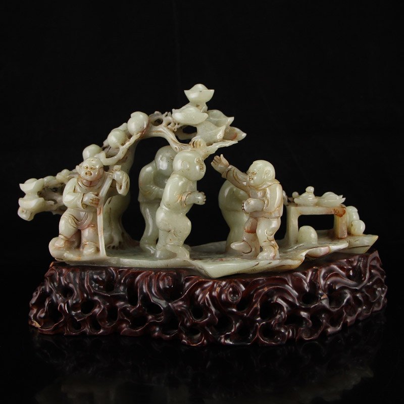 Chinese Qing Dynasty Hetian Jade Statue - Fortune Kids (1 of 8)