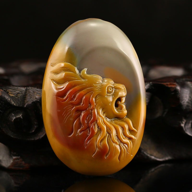 Chinese Natural Agate Pendant - Lion w Certificate (1 of 7)