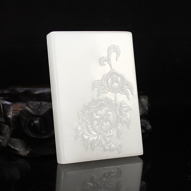 Superb Chinese White Hetian Jade Pendant - Peony Flower (1 of 6)