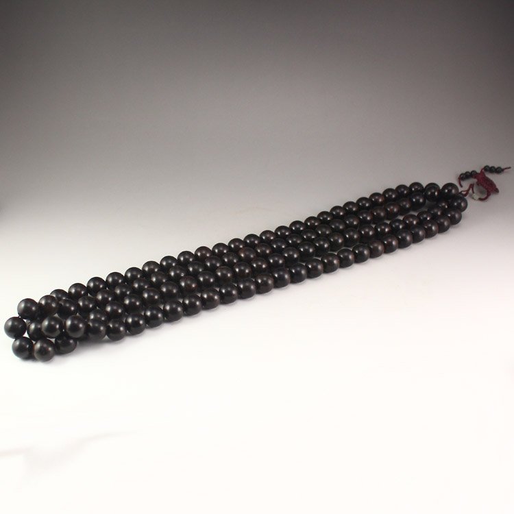 Chinese Ebony Wood 108 Beads Buddhist Prayer Necklace (1 of 7)