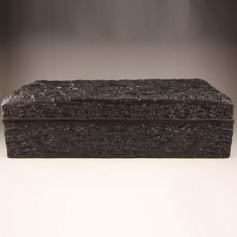 Vintage Chinese Zitan Wood Low Relief Jewel Box (1 of 7)