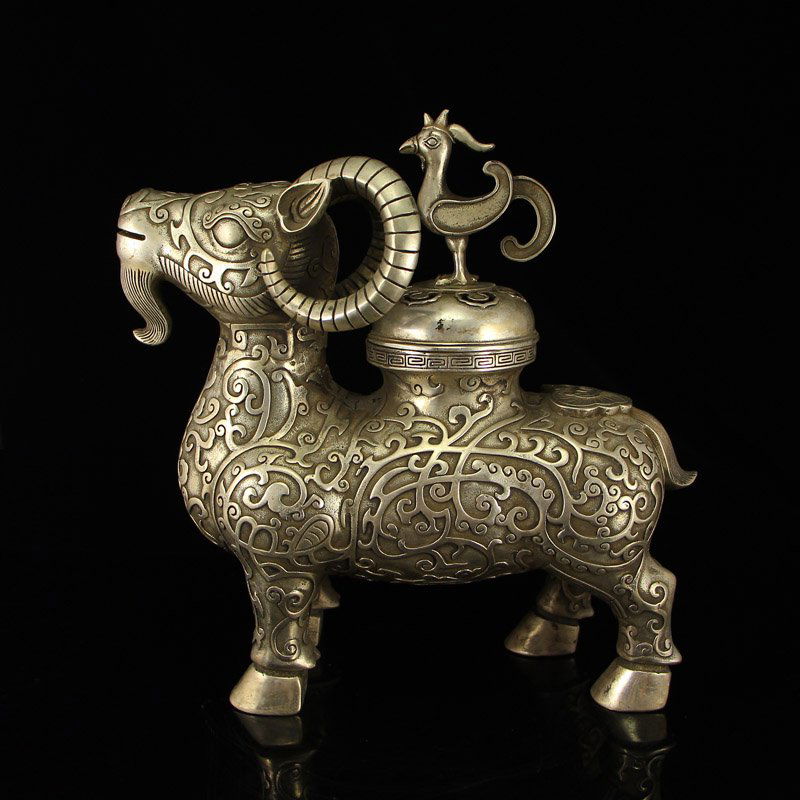 Chinese White Copper Sheep & Phoenix Incense Burner (1 of 7)