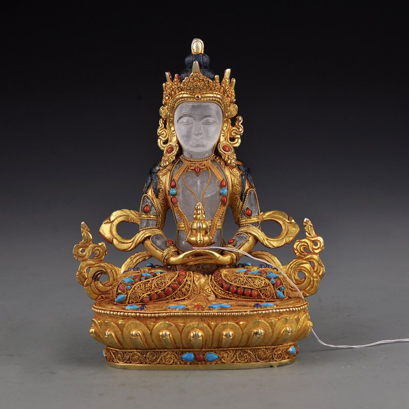 Red Copper Inlay Crystal Tibet Buddhism Tara Statue (1 of 10)