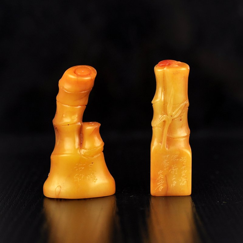 A Pair Chinese Shoushan Stone Bamboo Style Seals (1 of 10)