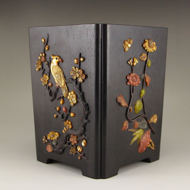 Chinese Qing Dynasty Zitan Wood Inlay Shells Brush Pot (1 of 10)