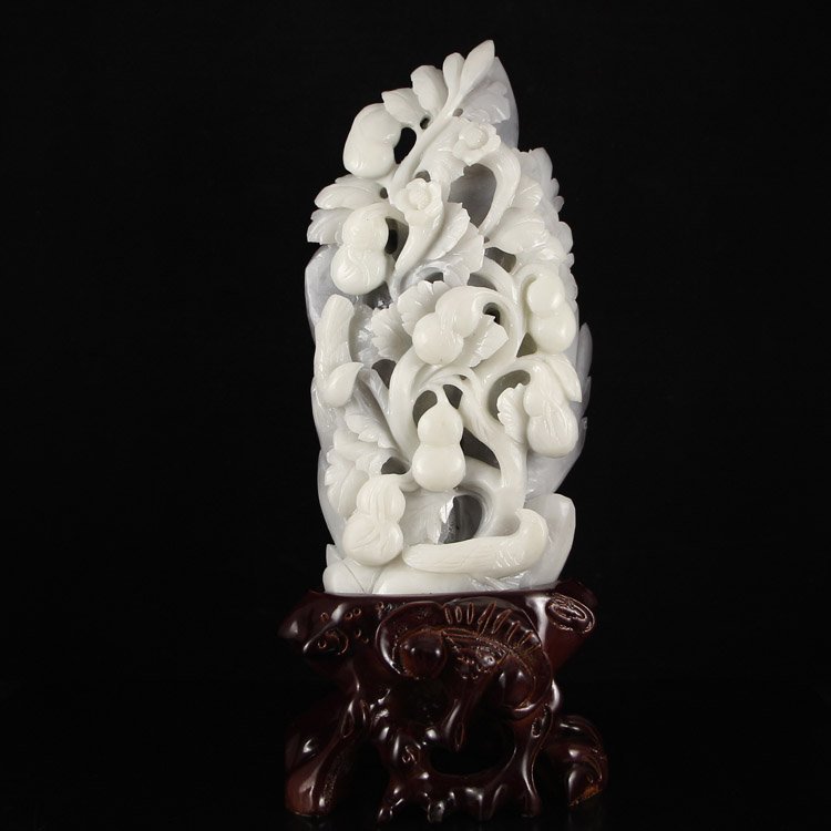 Chinese Natural Hetian Jade Statue - Magpie & Gourds (1 of 6)