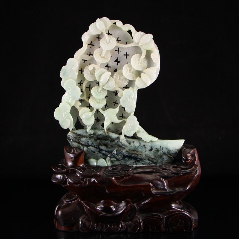 Vintage Natural Jadeite Fortune Bats Statue (1 of 6)