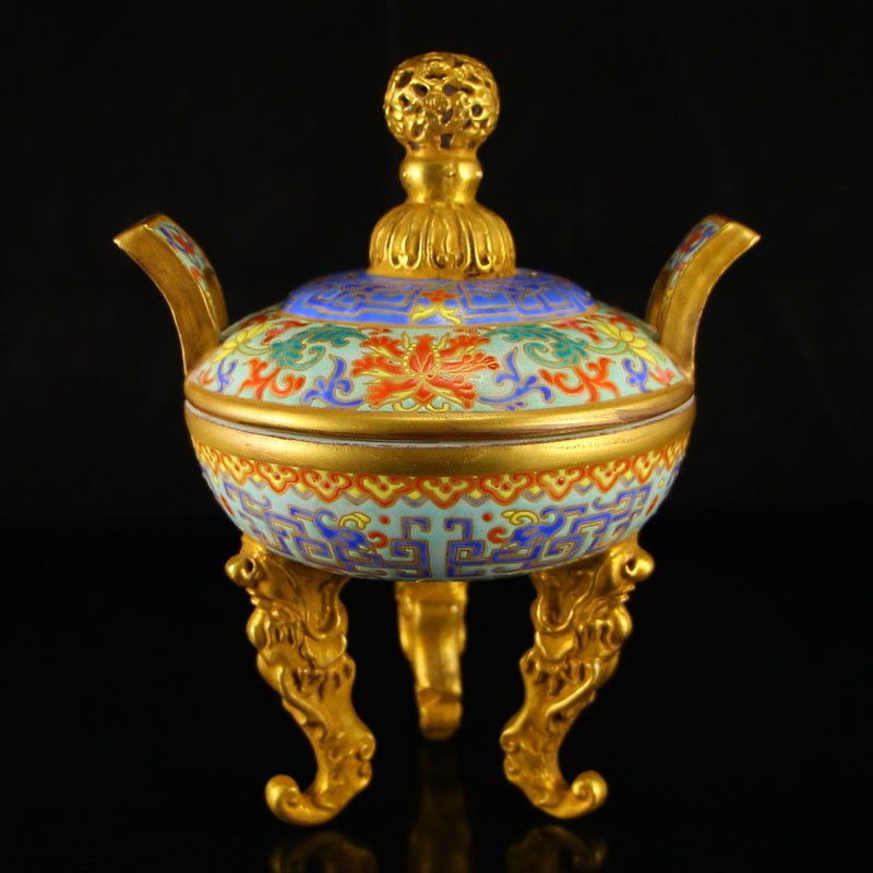 China Qing Dy Gilt Gold Enamel Porcelain Incense Burner (1 of 8)