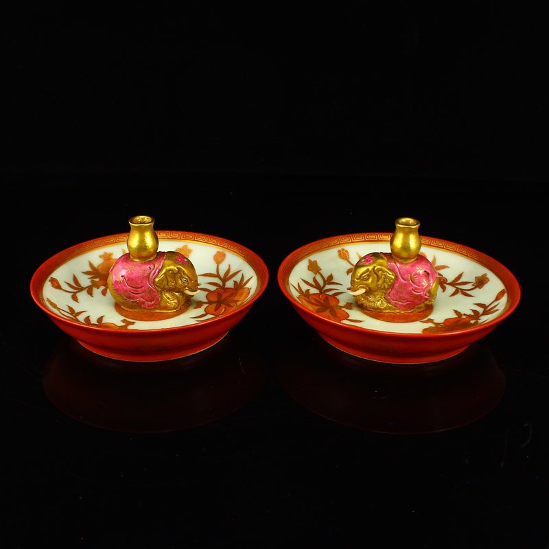 Chinese Gilt Gold Rouge Glaze Porcelain Incense Burner (1 of 10)