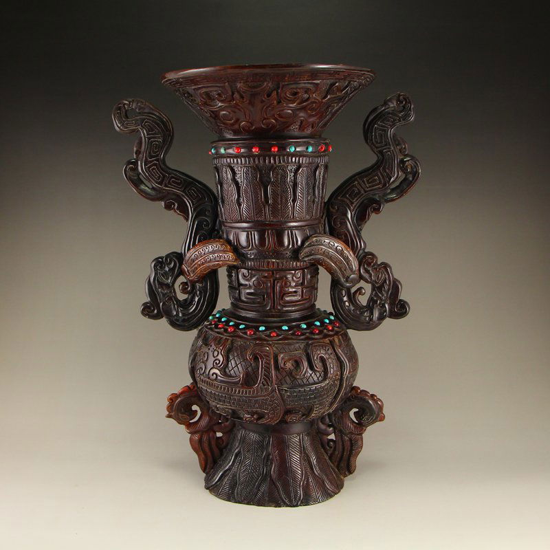 China Qing Dy Ox Horn Inlay Gem Double Ears Candlestick (1 of 8)